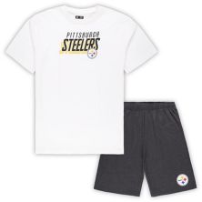 Men's Concepts Sport White/Charcoal Pittsburgh Steelers Big & Tall T-Shirt and Shorts Set Unbranded