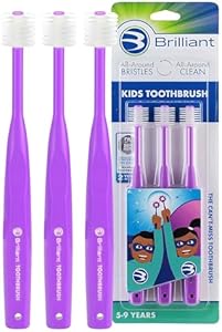 Brilliant Oral Care Kids Toothbrush with Soft Bristles and Round Head, for a Child Approved, Easy to Use All-Around Clean Mouth, Ages 5-9 Years, Royal Blue, 3 Pack Brilliant