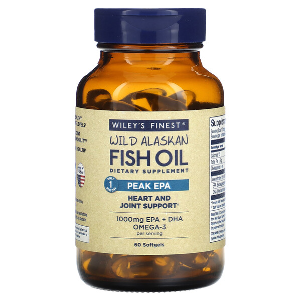 Дикое аляскинское рыбье масло, Peak EPA - 1000 мг EPA+DHA - 60 капсул - Wiley's Finest Wiley's Finest