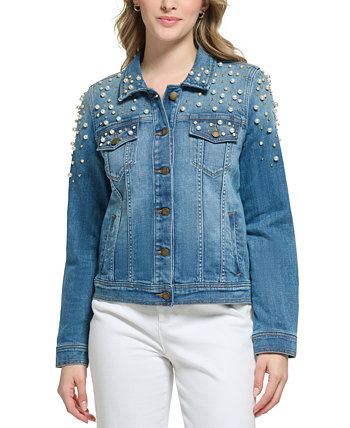 Женская джинсовая куртка с искусственным жемчугом Karl Lagerfeld Paris
