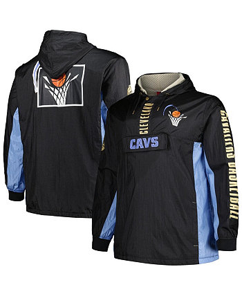 Men's Black Cleveland Cavaliers Big Tall Hardwood Classics Team OG 2.0 Anorak Hoodie Quarter-Zip Windbreaker Jacket Mitchell & Ness