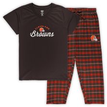 Women's Concepts Sport  Brown Cleveland Browns Plus Size Badge T-Shirt & Flannel Pants Sleep Set Unbranded