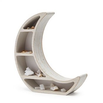 Wood Crescent Moon Shelf, Rustic White Home Decorations (10 x 10.2 x 2 In) Farmlyn Creek