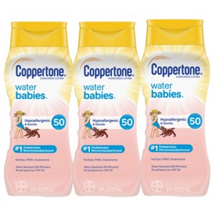 Baby Water, Tear Free, Mineral-Based Sunscreen Lotion, Broad Spectrum Lotion, Pure & Simple Formula, Water Resistant, Sweat Resistant, Dermatologist Tested, Pack of 3, 8 Fluid Ounce Per Pack Coppertone