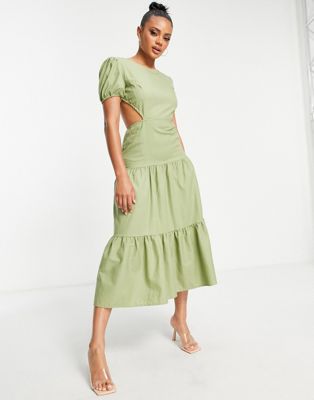 Parallel Lines milkmaid cut out maxi dress in sage green Parallel Lines