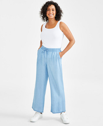 Женские широкие брюки с высокой посадкой и широкими штанинами из шамбре, созданные для Macy's Style & Co