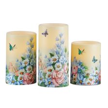 Collections Etc 3pc. Butterfly Garden Flameless Led Candle Set, Battery-operated, Collections Etc.