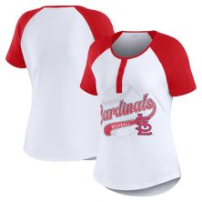 Women's WEAR by Erin Andrews White/Red St. Louis Cardinals Henley Raglan T-Shirt WEAR by Erin Andrews