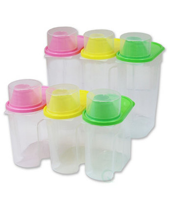 Пластиковые контейнеры для хранения пищевых продуктов Vintiquewise без бисфенола А, кухонные контейнеры для хранения хлопьев с градуированной крышкой, набор из 3 больших и 3 маленьких Basicwise