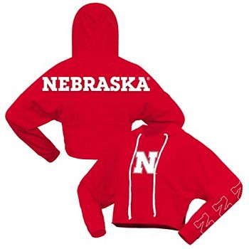 Женская Футболка Spirit Jersey Scarlet Nebraska Huskers Oversized Cropped Pullover Hoodie Spirit Jersey