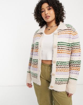 Only Curve textured button up collar cardigan in multi Only Curve