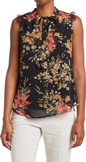 Кружевная блузка с короткими рукавами и цветочным принтом T Tahari