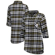 Женская спортивная черная ночная рубашка Pittsburgh Steelers Mainstay в клетку с длинными рукавами и всеми пуговицами Concepts Unbranded