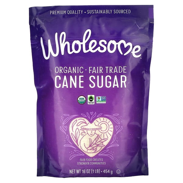 Органический тростниковый сахар, 1 фунт (454 г) Wholesome