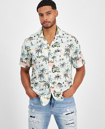 Мужская рубашка с коротким рукавом и принтом пальм GUESS