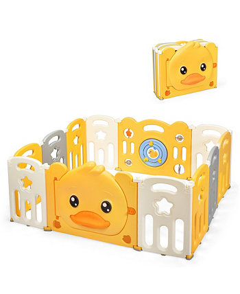 12-Panel Foldable Baby Playpen Kids Yellow Duck Costway