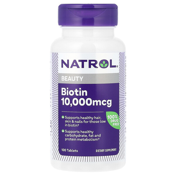 Биотин, Максимальная Сила, 10,000 мкг, 100 таблеток - Natrol Natrol