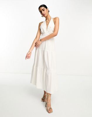 Белое льняное платье миди с воротником-хомутом Pretty Lavish Pretty Lavish