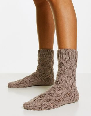 Hunkemoller cozy chunky knit sock in mauve Hunkemoller