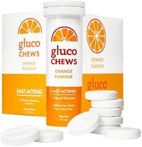 Glucology 6X Orange Glucochews (6 x 10) - Fast-Acting Glucose Chews, 3.8g Each - Boost Energy and Blood Sugar Levels - 10 Chews in Portable, Refillable Tube - Gluten-Free, Fat-Free, Caffeine-Free Glucology