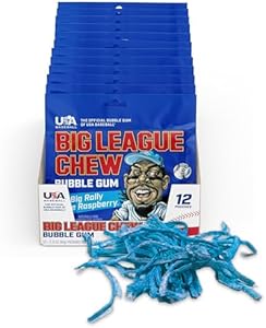 Big League Chew Big Rally Blue Raspberry Bubble Gum - Bold Blue Raspberry Blast | Perfect for Baseball Games, Teams, Concessions, Parties, and More | Pack of 12 Bags (2.12oz Each) Big League Chew