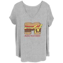 Juniors' Plus Size MTV Hamburger Logo V-Neck Graphic Tee MTV