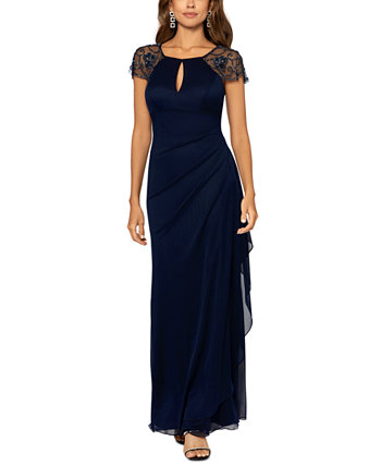 Женское платье с рюшами и рукавами-крылышками, расшитое бисером XSCAPE
