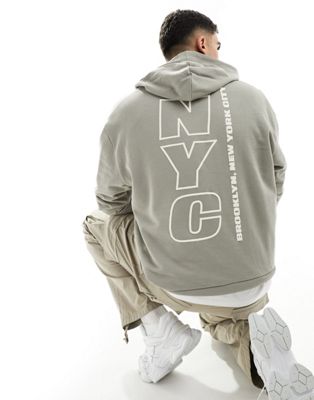 ASOS DESIGN oversized hoodie in khaki with city back print  ASOS DESIGN