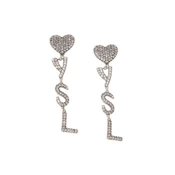 Серьги-подвески с монограммой и кристаллами в форме сердца Saint Laurent