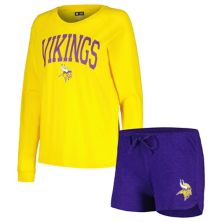 Women's Concepts Sport Purple/Gold Minnesota Vikings Raglan Long Sleeve T-Shirt & Shorts Lounge Set Unbranded