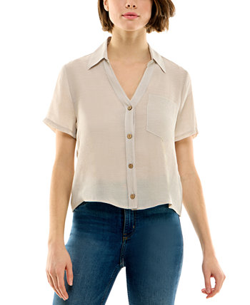 Juniors' Button-Front Short-Sleeve Boxy Camp Shirt BCX