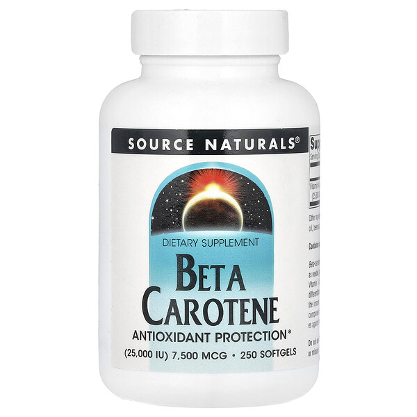 Бета-каротин - 7500 мкг (25000 МЕ) - 250 мягких капсул - Source Naturals Source Naturals