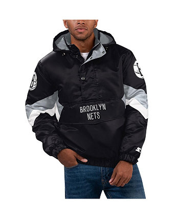 Мужская черная атласная куртка с капюшоном и молнией до половины Brooklyn Nets Force Play Starter