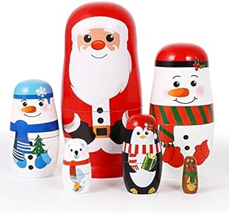 Ciieeo 6pcs Christmas Russian Matryoshka Dolls Snowmen Nesting Dolls Handmade Wooden Russian Dolls for Christmas Birthday Ciieeo