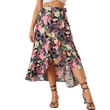 Женская пляжная юбка-миди с оборками и узлом с цветочным принтом и разрезом на пляже ALLEGRA K