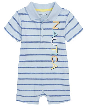 Baby Boys Short Sleeve Knit Polo Striped Romper Nautica