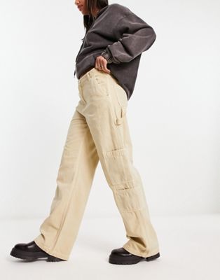 Широкие брюки карпентер Bershka песочного цвета Bershka