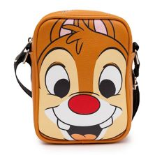 Disney Bag, Cross Body, Dale Character Face Close Up on Front and Text on Back, Brown, Vegan Leather Buckle-Down