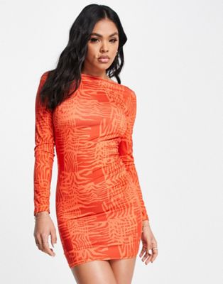 Fashionkilla scoop back mini dress in orange print Fashionkilla