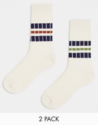 Комплект из двух белых носков в рубчик с полосками ASOS DESIGN ASOS DESIGN