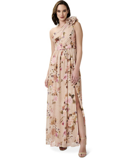 Платье на одно плечо с цветочным принтом цвета металлик Adrianna Papell