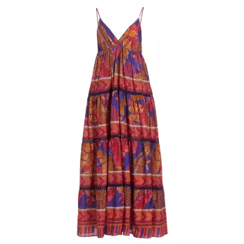 Платье макси из хлопковой вуали с мозаикой Forest Farm Rio