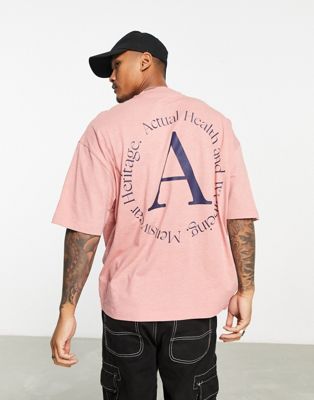 Розовая меланжевая футболка оверсайз с круглым логотипом ASOS Actual ASOS DESIGN