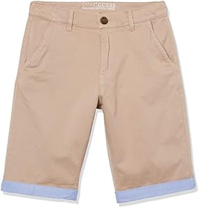 GUESS Boys' Big Embroidered Logo Organic Stretch Sateen Chino Shorts GUESS