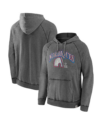 Мужской серый пуловер с капюшоном Quebec Nordiques Heritage Broken Ice Washed реглан Fanatics