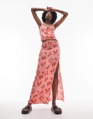 Розовая юбка макси с разрезом в виде цветка вишни Topshop - часть комплекта Topshop Tall