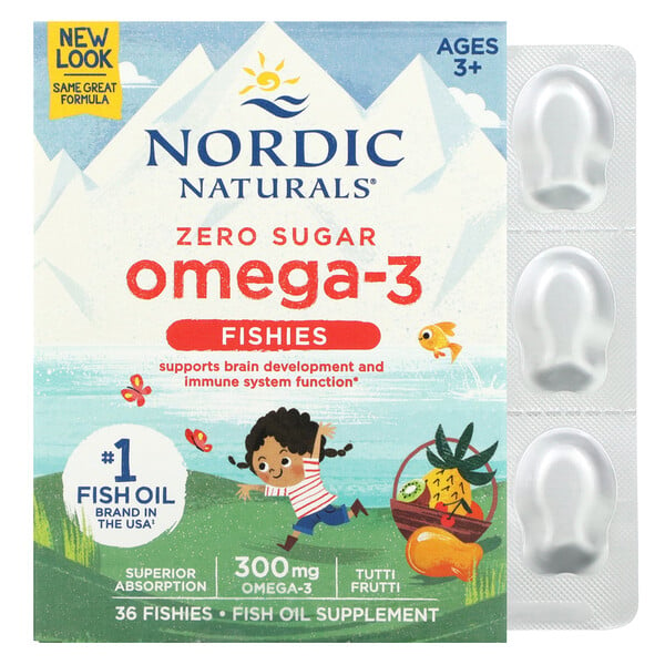 Nordic Omega-3 Fishies, для детей от 2 лет, вкусный вкус Тутти Фрутти, 300 мг, 36 рыбок Nordic Naturals