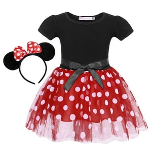 Jurebecia Minnie mouse costume girls dress up princess toddler Cute Polka Dots Fancy minnie mouse dresses up Bowknot Tutu Tulle Cosplay Birthday Party baby girl costume Red With Headband 120 CM Visit the Jurebecia Store