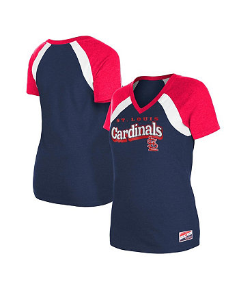 Women's Navy St. Louis Cardinals Heathered Raglan V-Neck T-Shirt New Era