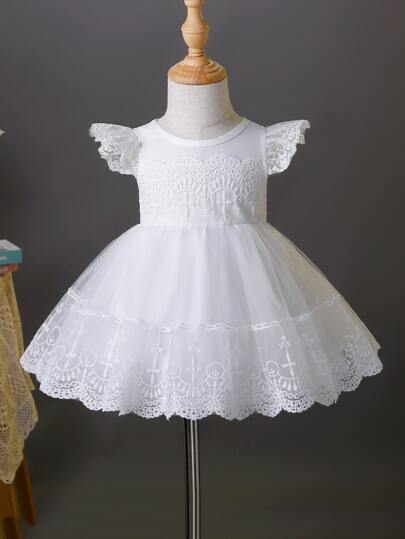 для детей Вечернее платье с гипюровой кружевной отделкой сетчатый SHEIN